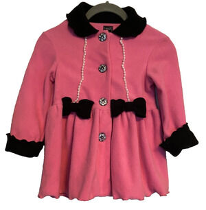 MACK & CO Pink Fleece Baby Girl Swing Jacket Coat - Pearls, Bows, Ruffles, 3T
